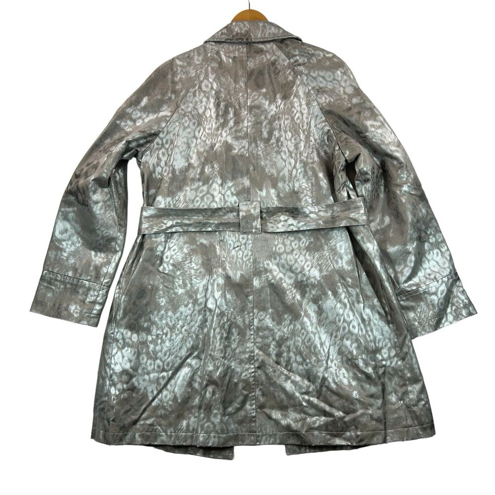 Via Spiga Coat Womens Sz L Silver Cheetah Leopard Animal Print Raincoat Trench - Picture 7 of 16